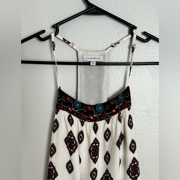 Solemio Cream and Blue Boho Mini Dress - Picture 3 of 13